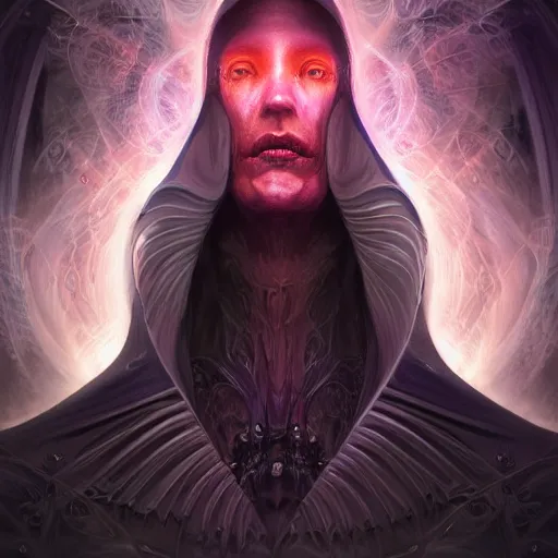 Image similar to a portrait of gemini light and dark neon cloaked grim reaper character portrait made of fractals facing each other, ultra realistic, wide angle, intricate details, the fifth element artifacts, highly detailed by peter mohrbacher, hajime sorayama, wayne barlowe, boris vallejo, aaron horkey, gaston bussiere, craig mullins