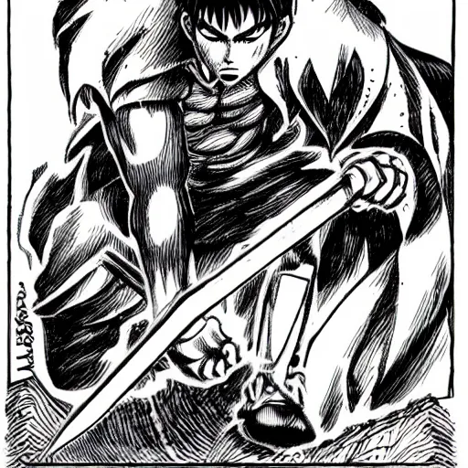 Prompt: Guts, Berserk, in the style of kentaro miura, very detail, masterpiece, award winning, greatsword