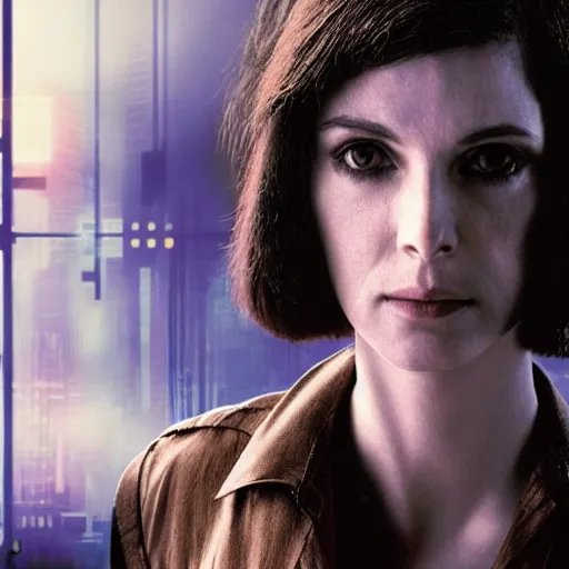 Image similar to Molly from the novel Neuromancer, portrait shot, movie still, promotional picture