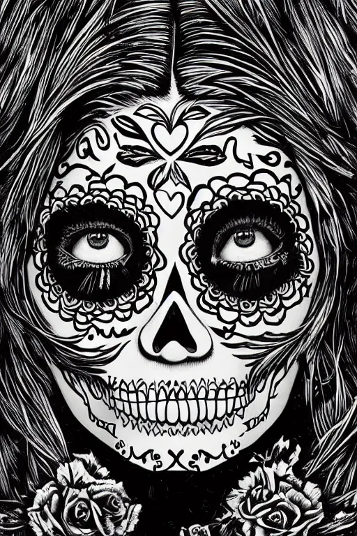 Image similar to Illustration of a sugar skull day of the dead girl, art by Dan Hillier