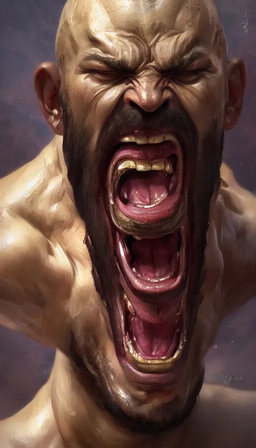 Prompt: portrait of an ugly screaming classical greek hero with bulging eyes, highly detailed, digital painting, artstation, concept art, smooth, sharp focus, illustration, art by artgerm and greg rutkowski and alphonse mucha