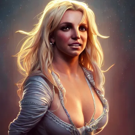 Image similar to beautiful britney spears, western, closeup, d & d, fantasy, intricate, elegant, highly detailed, digital painting, artstation, concept art, matte, sharp focus, illustration, art by artgerm and greg rutkowski and alphonse mucha