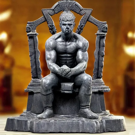 Prompt: thinker statue sitting on throne from games of throne