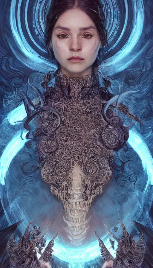 Prompt: death, fame of thrones, lord of daggers, neon, fibonacci, sweat drops, intricate fashion clothing, insane, intricate, highly detailed, surrealistic, digital painting, artstation, concept art, smooth, sharp focus, illustration, Unreal Engine 5, 8K, art by artgerm and greg rutkowski and alphonse mucha