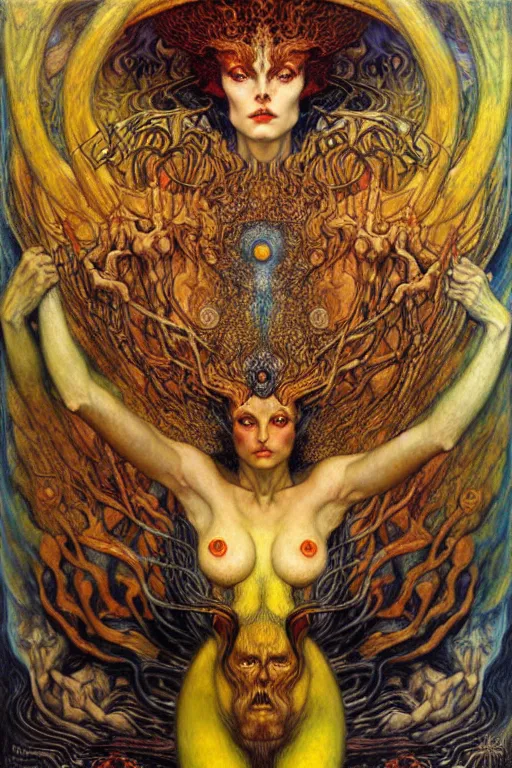 Image similar to Divine Chaos Engine by Karol Bak, Jean Delville, William Blake, Gustav Klimt, and Vincent Van Gogh, symbolist, visionary