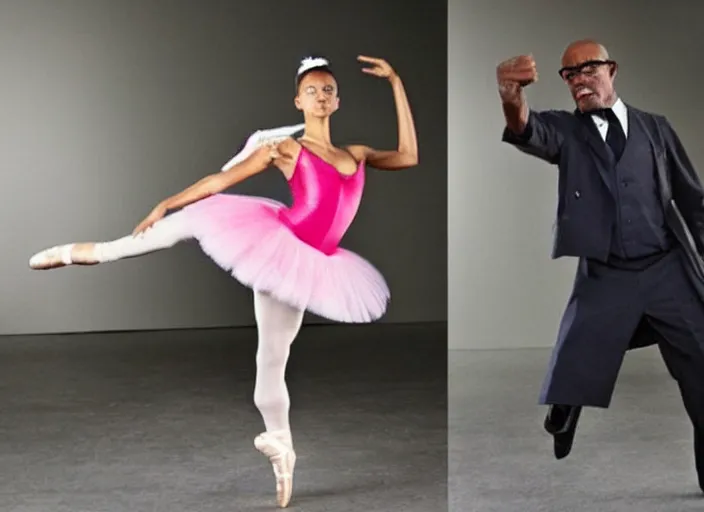 Image similar to Samuel L. Jackson as a ballerina, dancing elegantly