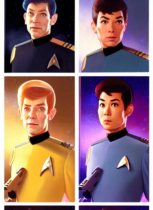 Image similar to cute star trek officer luke thomas, natural lighting, path traced, highly detailed, high quality, digital painting, by don bluth and ross tran and studio ghibli and alphonse mucha, artgerm