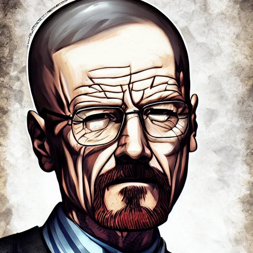 Prompt: portrait of walter white, anime fantasy illustration by tomoyuki yamasaki, kyoto studio, madhouse, ufotable, comixwave films, trending on artstation