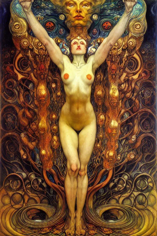 Image similar to Divine Chaos Engine by Karol Bak, Jean Delville, William Blake, Gustav Klimt, and Vincent Van Gogh, symbolist, visionary