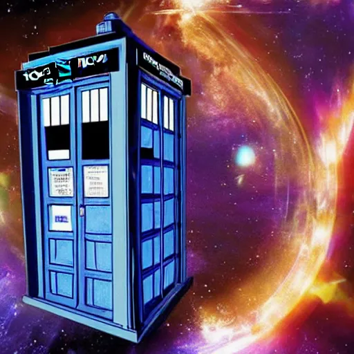 Image similar to the Tardis from Dr.Who crashing in the DeLorean from back to the future in a time tunnel 8k hyperdetailed photorealism