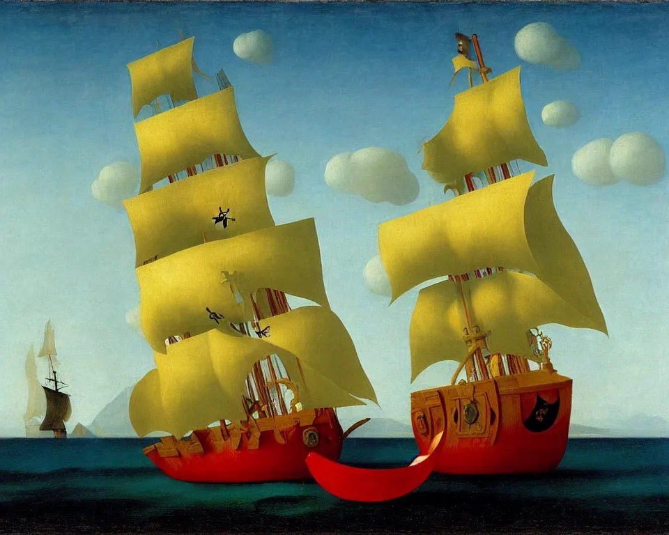 Image similar to a pirate ship in a bottle by raphael, hopper, and rene magritte. detailed, romantic, enchanting