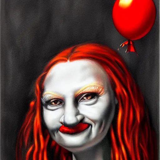 Image similar to surrealism grunge cartoon portrait sketch of raven with a wide smile and a red balloon by - michael karcz, loony toons style, mona lisa style, horror theme, detailed, elegant, intricate
