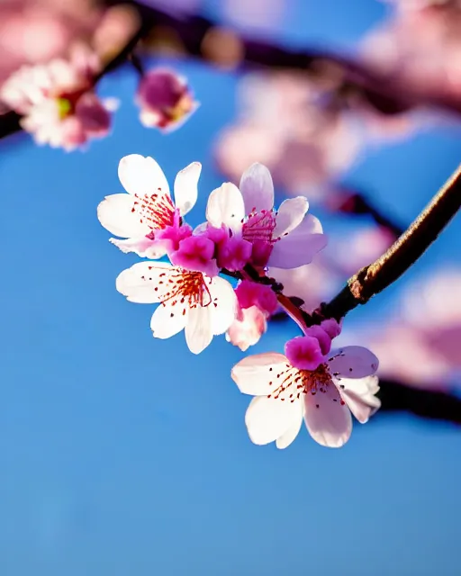 Image similar to high quality macro photo of cherry blossoms melting! goo! robert steven connett twilight 8k high angle shallow depth of field