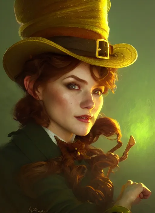 Image similar to portrait of leprechaun, intricate, elegant, highly detailed, digital painting, artstation, concept art, smooth, sharp focus, illustration, art by artgerm and greg rutkowski and alphonse mucha, 8 k