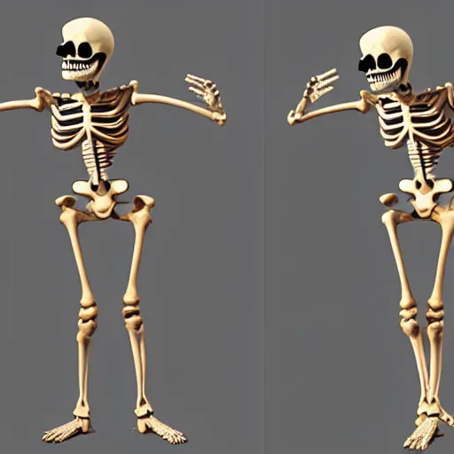 Prompt: outdated 3 d model of dancing skeleton cha - cha. phong shader.
