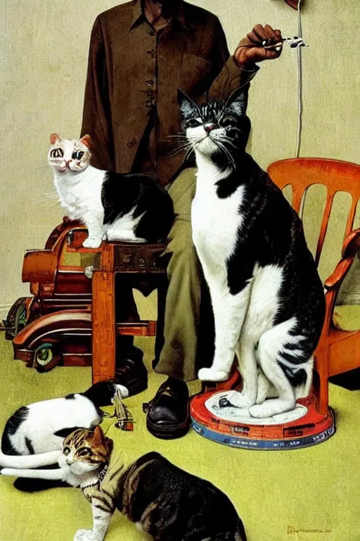 Image similar to snoop dogg and his cats painted by Norman Rockwell