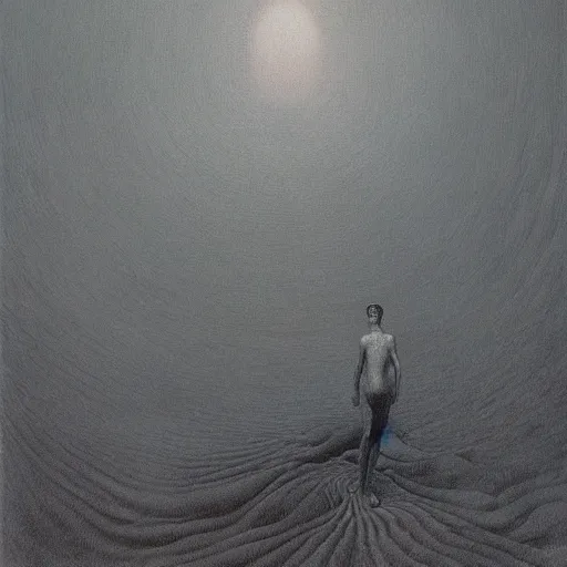 Prompt: an oil painting of an average person in a long dream by Zdzisław Beksiński and junji ito