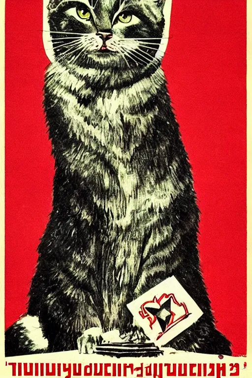 Prompt: “Soviet propaganda poster with a working hero cat”