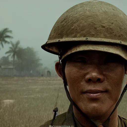 Prompt: hyperrealistic dslr film still of old image of vietnam war, stunning 8 k octane comprehensive 3 d render, inspired by istvan sandorfi & greg rutkowski & unreal engine, perfect symmetry, dim volumetric cinematic lighting, extremely hyper - detailed, extremely lifelike attributes & lifelike texture, intricate, masterpiece, artstation, stunning