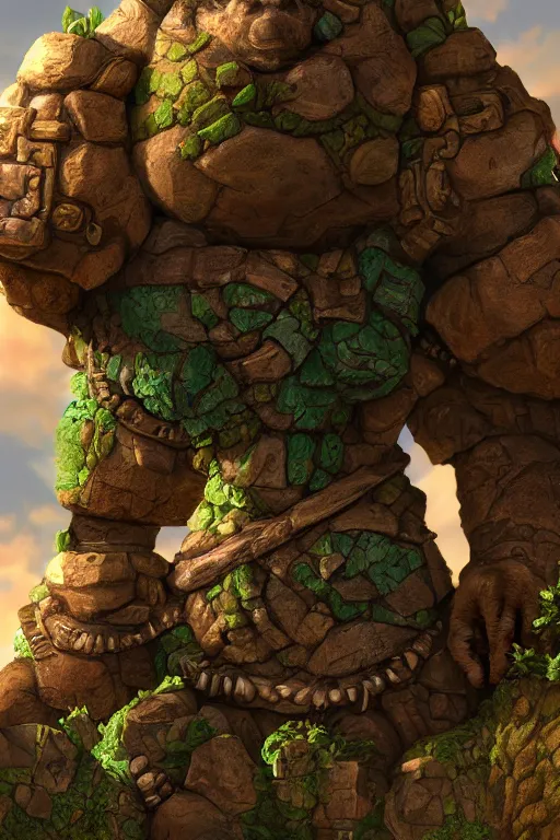 Image similar to zelda fantasy art giant golem troll wood rock greeble gemstone, global illumination ray tracing hdr fanart arstation by sung choi and eric pfeiffer and gabriel garza and casper konefal