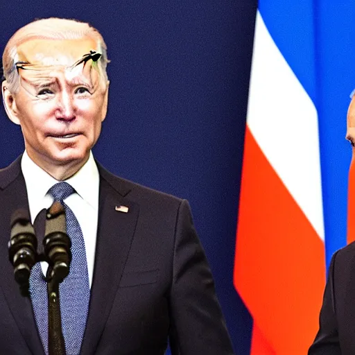 Image similar to biden and putin are in big pain while handshacking each other