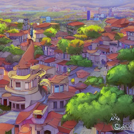 Prompt: city of Armenia Quindio, Artwork by Studio Gainax, official media, concept art, 8k, pixiv, high definition, wallpaper, hd, digital artwork