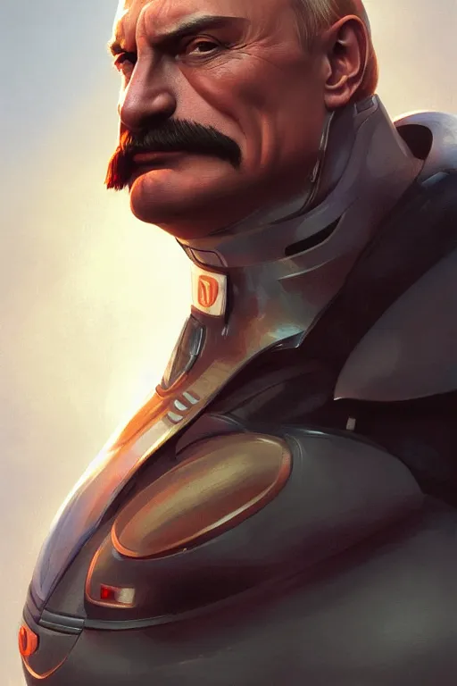 Image similar to vladimir putin as a robotnik, realistic portrait, symmetrical, highly detailed, digital painting, artstation, concept art, smooth, sharp focus, illustration, cinematic lighting, art by artgerm and greg rutkowski and alphonse mucha