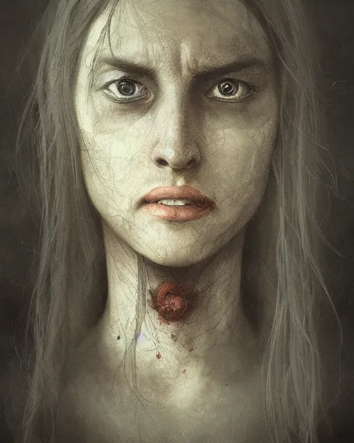 Prompt: stunning illustrated portrait of a beautiful woman necromancer by Antón Semenov and Zdzisław Beksiński and Francisco de Goya, Macabre art, trending on DeviantArt ,character concept, realistic photo, highly detailed, 3D, octane rendering, digital painting, artstation, concept art, sharp focus