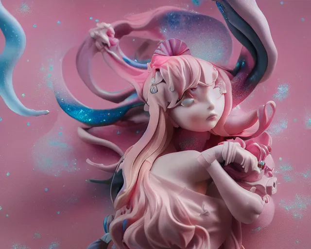 Image similar to James Jean and Ilya Kushinov isolated magical girl vinyl figure, figure photography, holographic undertones, glitter accents on figure, anime stylized, high detail, ethereal lighting - H 640