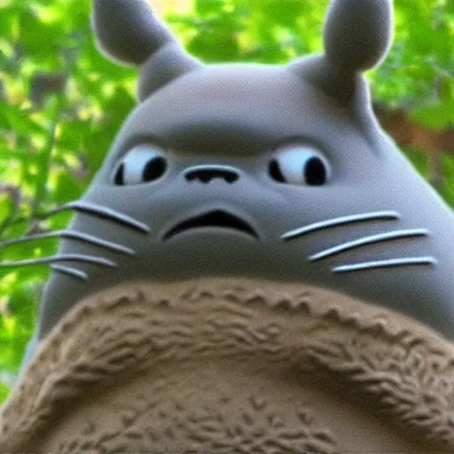 Prompt: trail cam footage of totoro