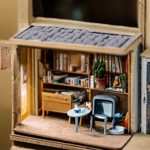 Image similar to a tiny apartment for ants, macro photography, ambient, miniatures