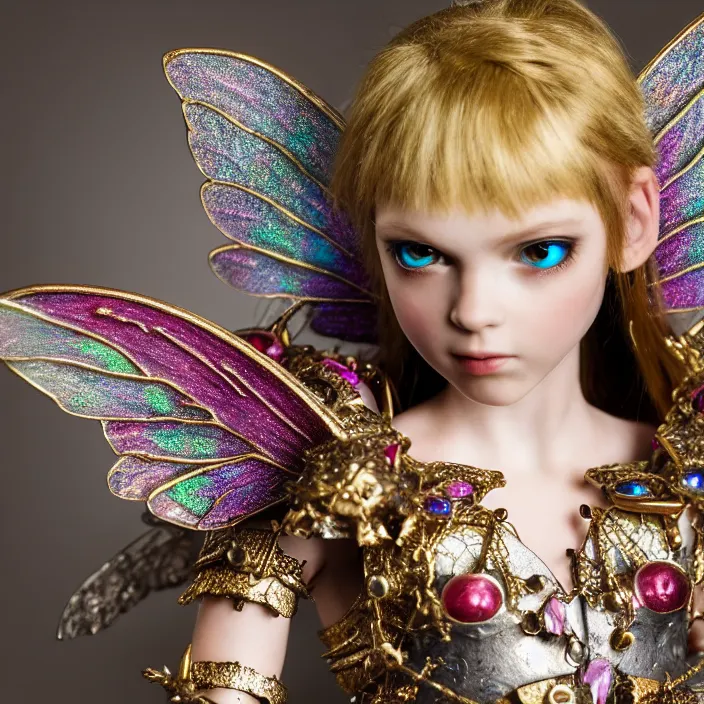 Image similar to photograph of a real - life beautiful fairy with bejewelled armour. extremely detailed. 8 k