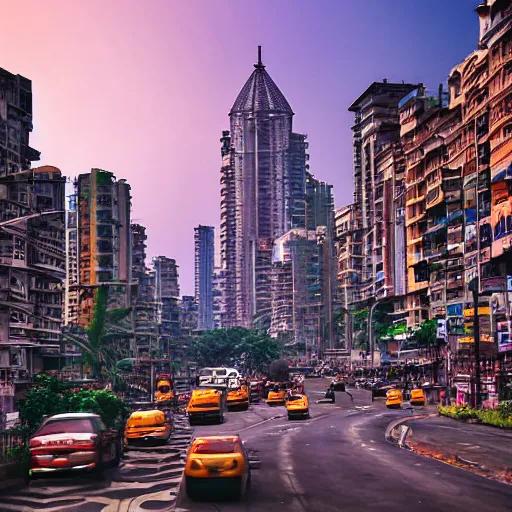 Image similar to mumbai in the year 2 0 7 0, architecture, urban, cinematic, super realisitc, city streets, golden hour