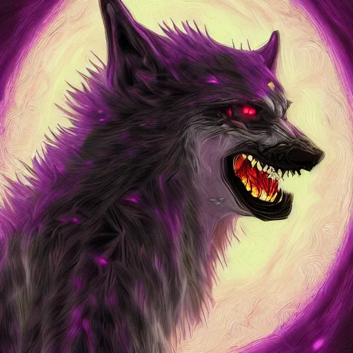 Image similar to a purple werewolf howling into a full moon, in the style of ayami kojima, realistic digital painting, very detailed