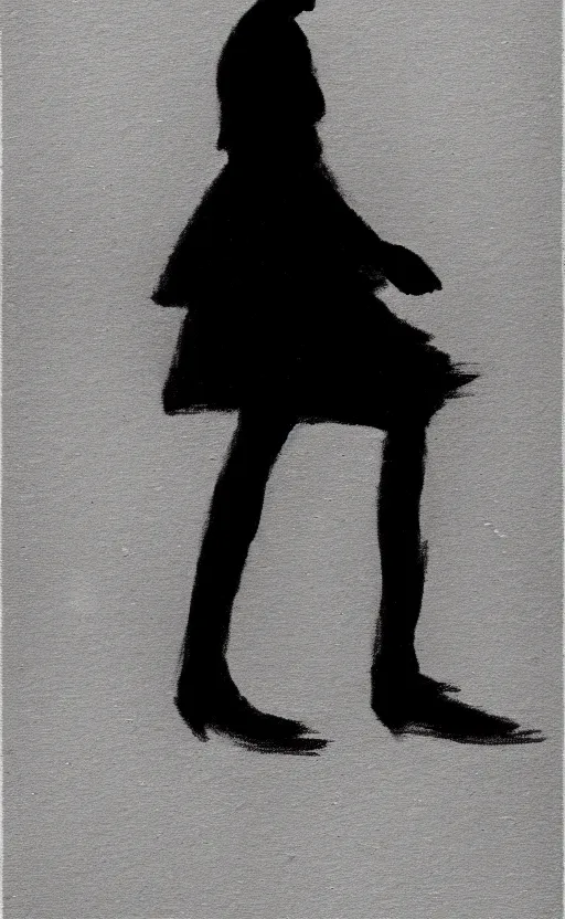 Image similar to symmetry!! black and white silhouette drawing of a single person walking, white background by stanhope forbes, centered