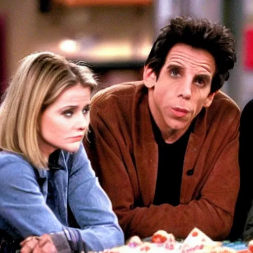 Prompt: still of Ben Stiller appearance on Friends, 90s