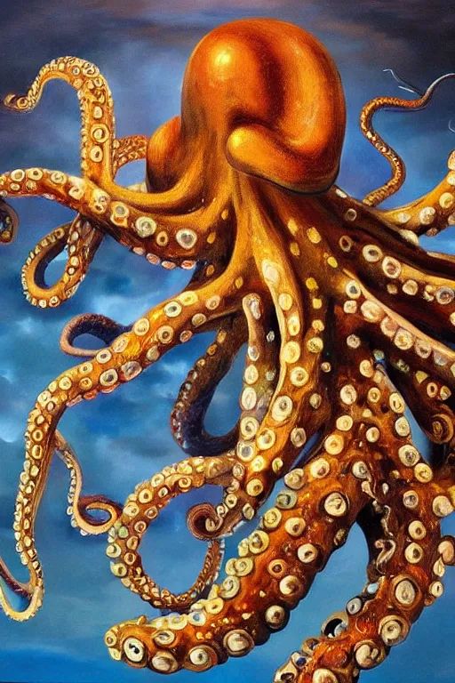 Image similar to Intricate stunning highly detailed octopus, oil painting by Salvador Dali, surreal, ultra realistic, artstation