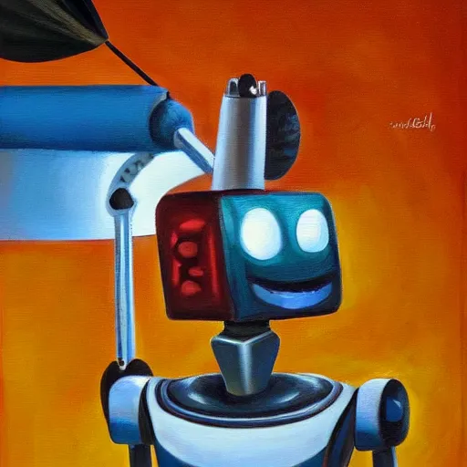 Prompt: robot painter, oil painting, realistic