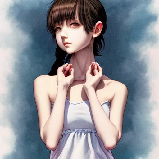 Image similar to richly detailed color  illustration of a dainty pretty young woman wearing a tank top, 'Southern Death Cult' is the theme, very soft shadowing, smooth textures, large scale image. art by Range Murata.