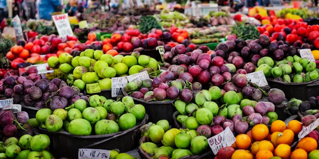 Prompt: a macro portrait of a farmers market