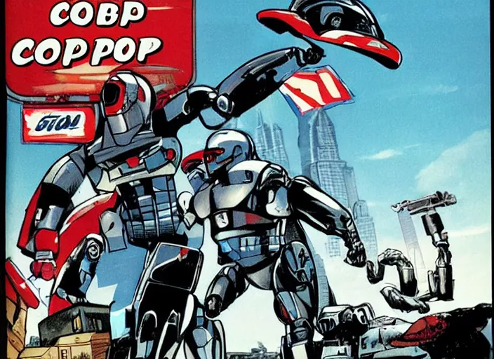 Image similar to robocop civil war, comic book surrealism