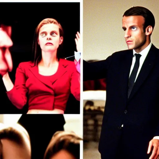 Image similar to female Emmanuel Macron in American Psycho (1999)