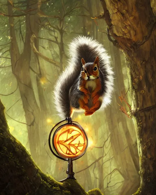 Prompt: Squirrel/Robin hood, forest background, magic the gathering artwork, D&D, fantasy, cinematic lighting, centered, symmetrical, highly detailed, digital painting, artstation, concept art, smooth, sharp focus, illustration, volumetric lighting, epic Composition, 8k, art by Akihiko Yoshida and Greg Rutkowski and Craig Mullins, oil painting, cgsociety