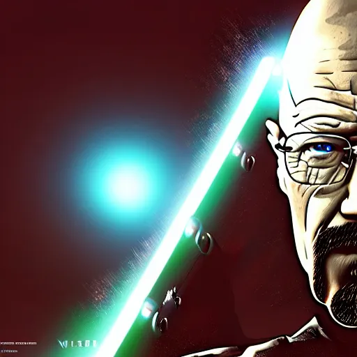 Image similar to Walter White firing lasers from his cybernetic battle armor, highly detailed, centered, concept art, 4k