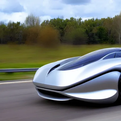 Prompt: a futuristic car speeding down the interstate