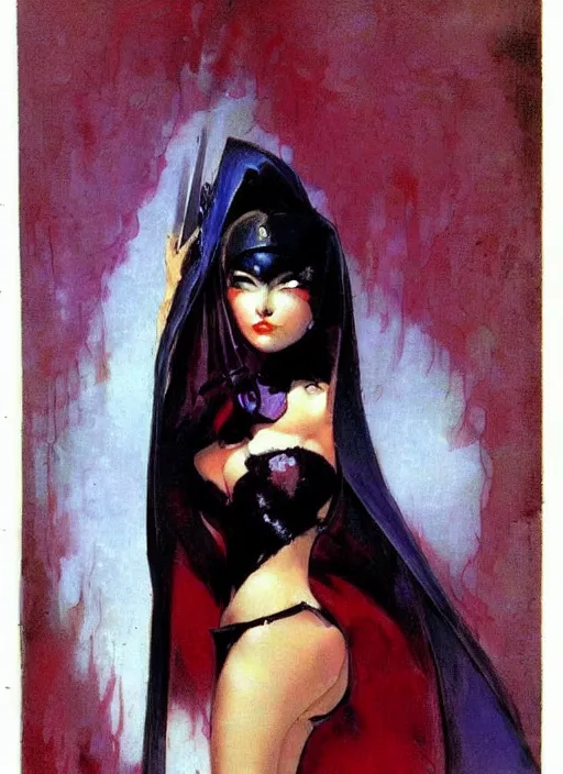 Image similar to svelt iranian korean vampiress, jeweled veil, strong line, saturated color, beautiful! coherent! by frank frazetta, high contrast, minimalism