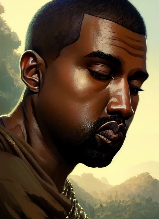 Image similar to highly detailed portrait kanye west posing gta v stephen bliss unreal engine fantasy art by greg rutkowski loish rhads ferdinand knab makoto shinkai lois van baarle ilya kuvshinov rossdraws tom bagshaw global illumination radiant light detailed intricate environment