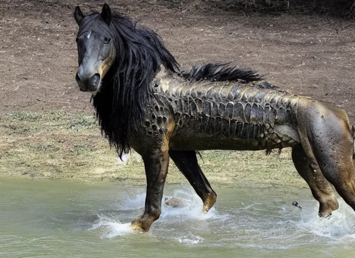 Image similar to a horse lion crocodile hybrid