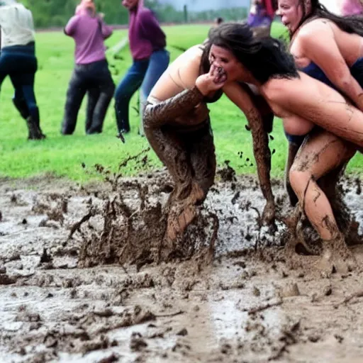 Image similar to 3 women fall over mud - wrestling