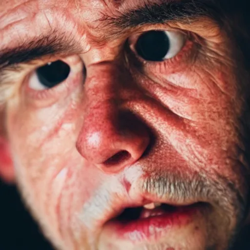 Prompt: the ugliest person in the world, closeup photograph, moody lighting